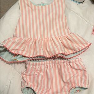 Mud Pie Pink and White Striped Diaper Cover Set